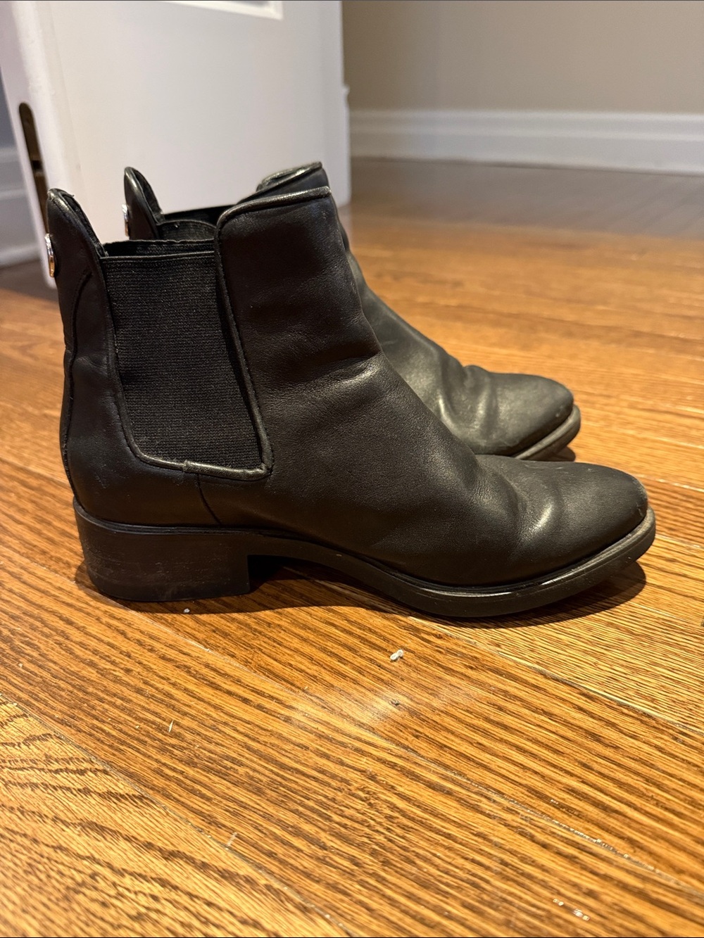 Black Leather Chelsea Booties - Women's